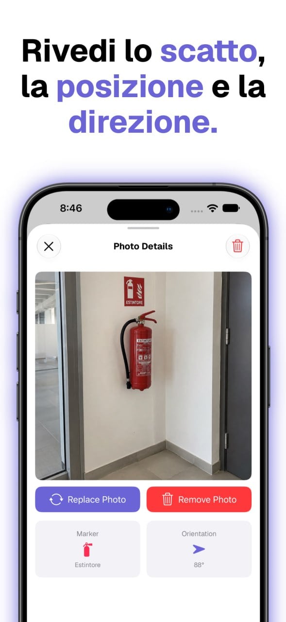 Dettaglio di una foto con marker e direzione